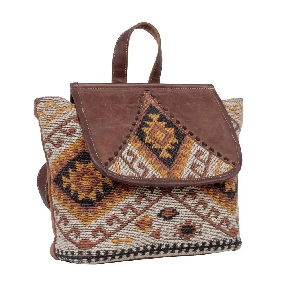 Myra Bag Handmade Terreous  Backpack Upcycled Canvas & Cowhide Leather